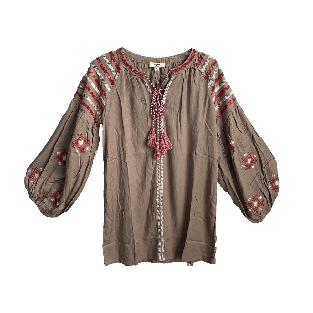 NWT Hayden Los Angeles Embroidered Long Sleeve Mocha Mini Dress Size Small
